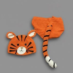 Adorable Orange Tiger Crochet Hat and Tail Set for Kids